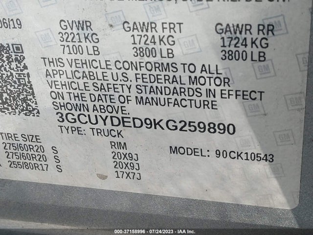 Chevrolet Silverado 1500 Lt 2019 3GCUYDED9KG259890 Image 9