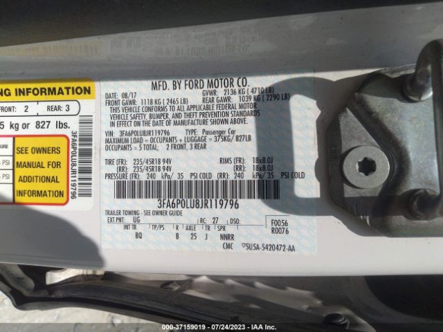 3FA6P0LU8JR119796 Ford Fusion Hybrid Se