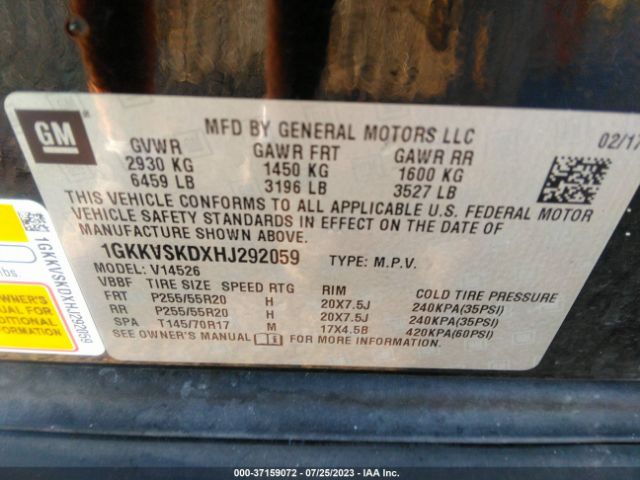 1GKKVSKDXHJ292059 GMC Acadia Limited Limited