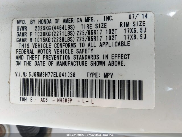 Honda Cr-v Ex-l 2014 5J6RM3H77EL041028 Image 9