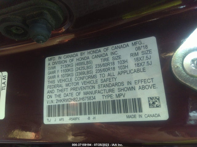 Honda Cr-v Ex-l 2018 2HKRW2H82JH675834 Image 9