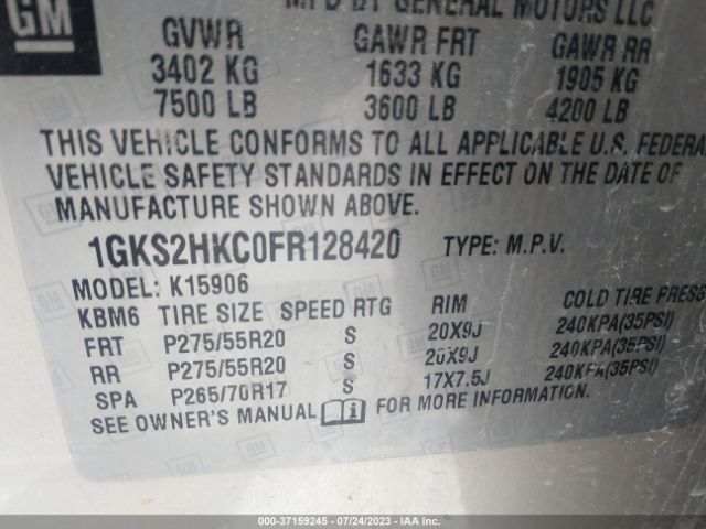 1GKS2HKC0FR128420 GMC Yukon Xl Slt