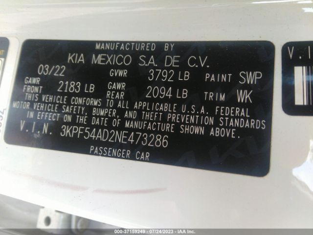 3KPF54AD2NE473286 KIA Forte Gt-line