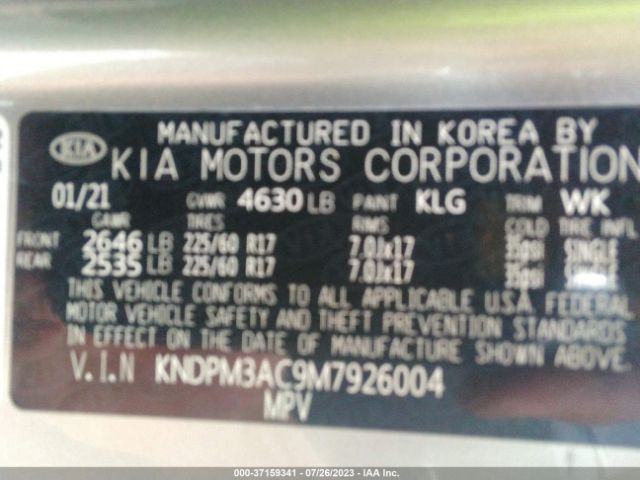 KNDPM3AC9M7926004 KIA Sportage Lx