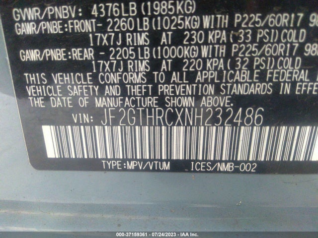 2022 SUBARU CROSSTREK SPORT VIN: JF2GTHRCXNH232486