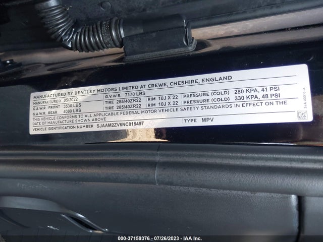 2022 Bentley Bentayga, VIN: SJAAM2ZV6NC015497