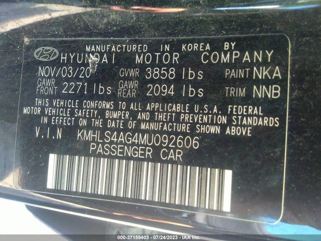 2021 HYUNDAI ELANTRA SEL VIN: KMHLS4AG4MU092606