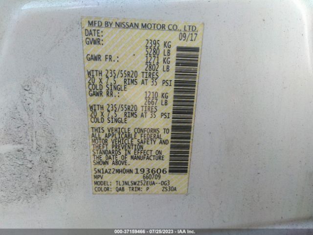 5N1AZ2MH0HN193606 Nissan Murano Platinum