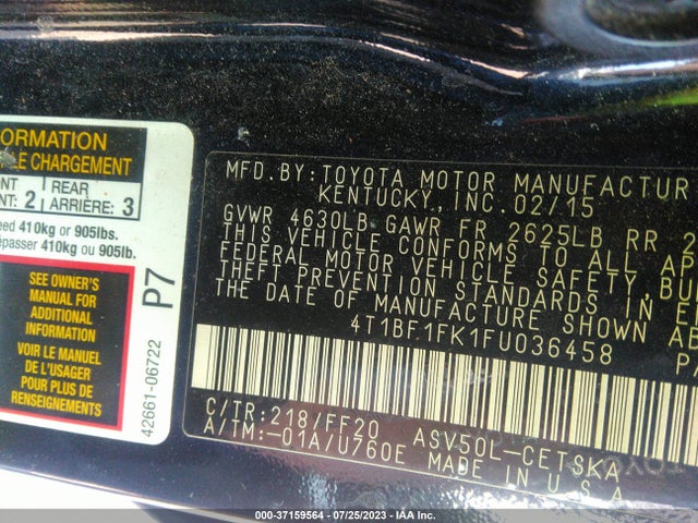 Toyota CAMRY SE 2015 4T1BF1FK1FU036458 Image 9