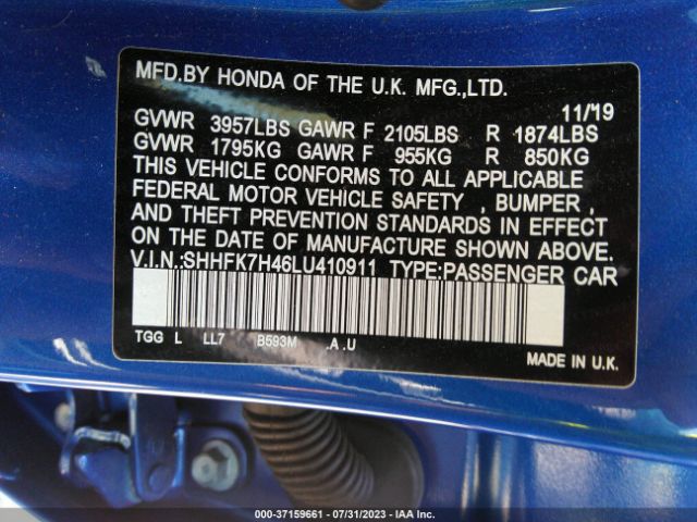 SHHFK7H46LU410911 Honda Civic Hatchback Sport