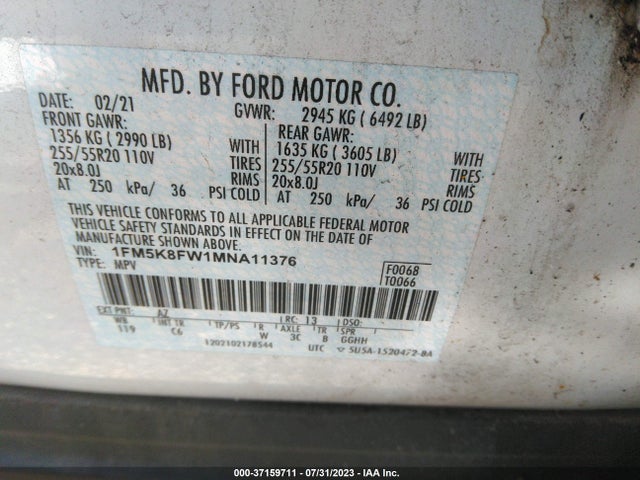 2021 Ford Explorer, VIN: 1FM5K8FW1MNA11376