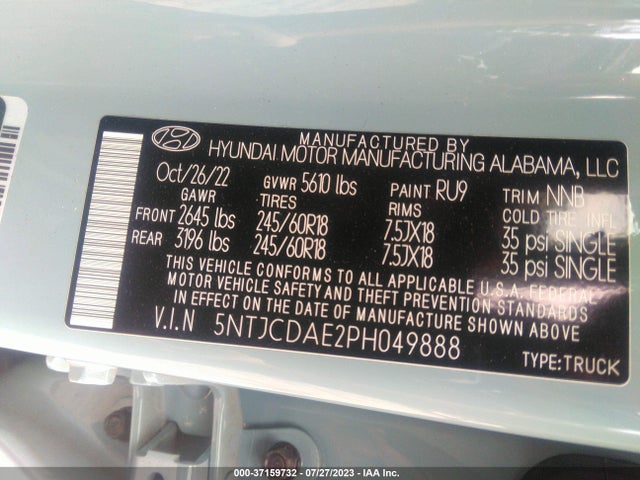 2023 HYUNDAI SANTA CRUZ SEL VIN: 5NTJCDAE2PH049888