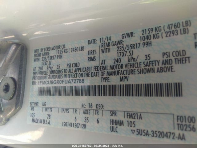 1FMCU9GX0FUA72788 Ford ESCAPE SE