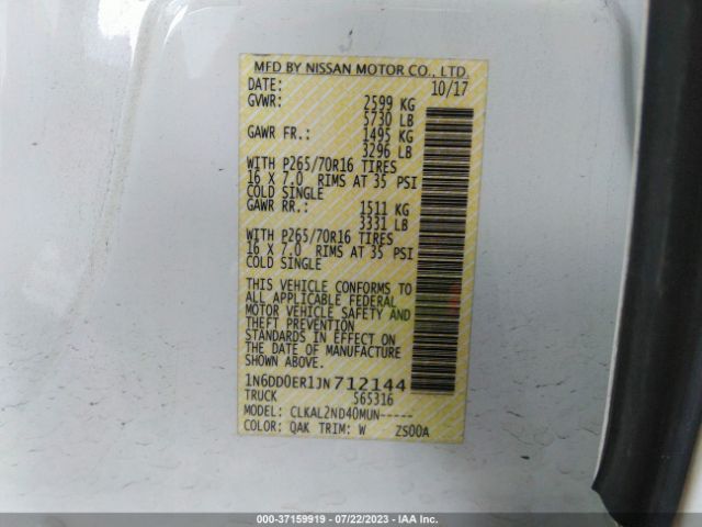 1N6DD0ER1JN712144 Nissan Frontier Sv V6