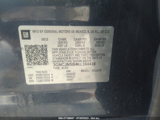 Chevrolet TRAX LS 2019 3GNCJNSB4KL164418 Image 9