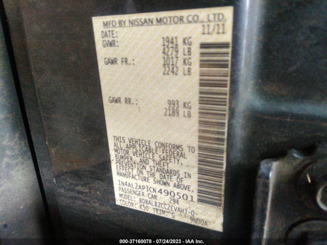2012 NISSAN ALTIMA 2.5 S VIN: 1N4AL2AP3CN490501