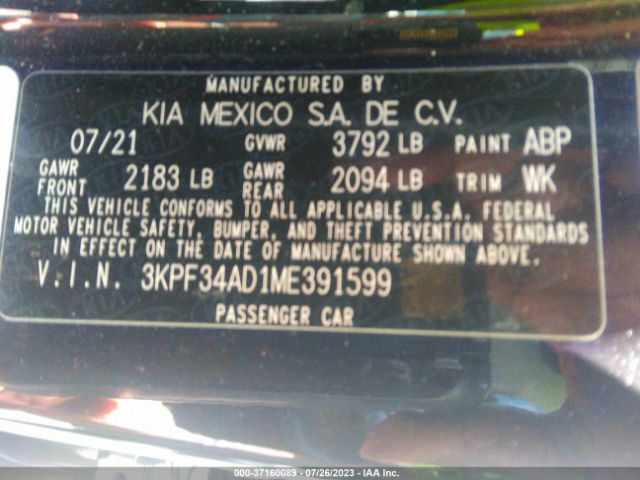 3KPF34AD1ME391599 KIA Forte Gt-line