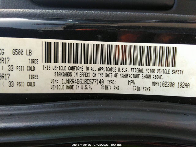 2011 JEEP GRAND CHEROKEE LAREDO VIN: 1J4RR4GG1BC577140