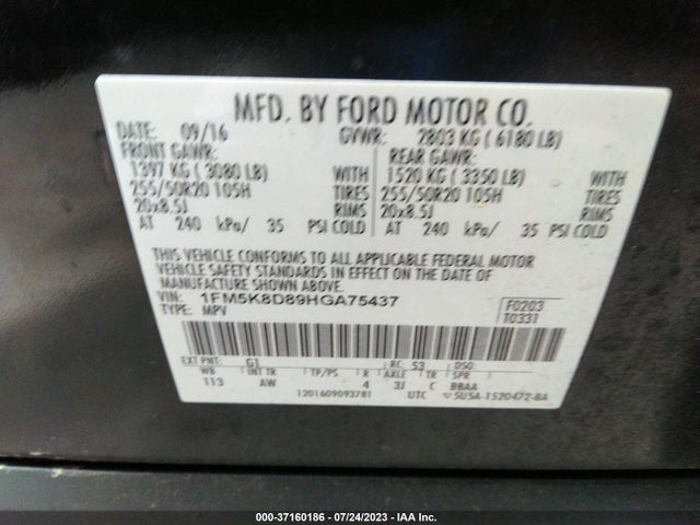 Ford EXPLORER XLT 2017 1FM5K8D89HGA75437 Image 9