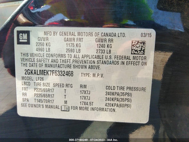 GMC Terrain Sle-1 2015 2GKALMEK7F6332468 Image 9