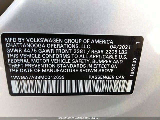 1VWMA7A38MC012639 Volkswagen Passat 2.0t R-line