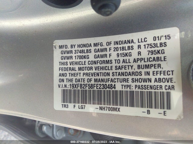 Honda Civic Sedan Lx 2015 19XFB2F58FE230484 Image 9