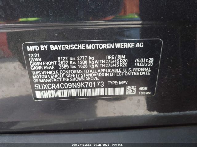 5UXCR4C09N9K70173 BMW X5 Sdrive40i
