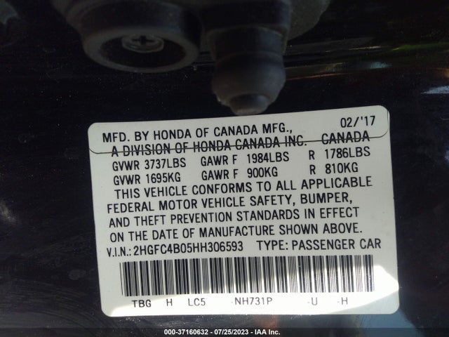 Honda Civic Coupe Lx-p 2017 2HGFC4B05HH306593 Image 9
