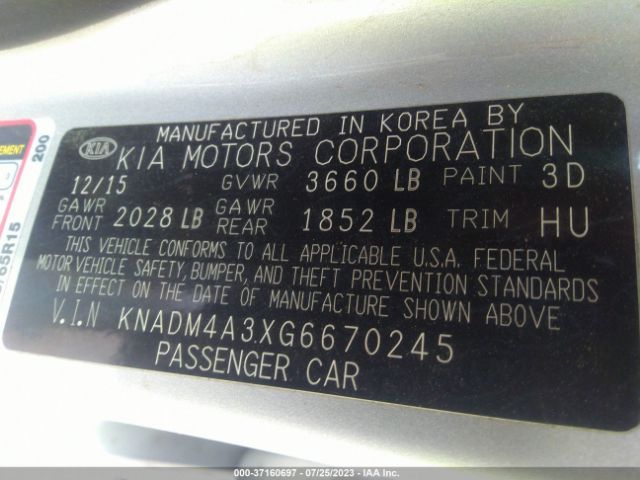 KNADM4A3XG6670245 KIA RIO LX