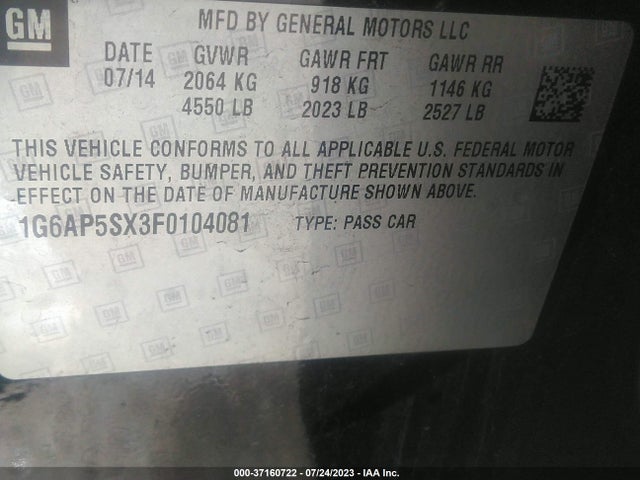 1G6AP5SX3F0104081 Cadillac Cts Sedan Rwd