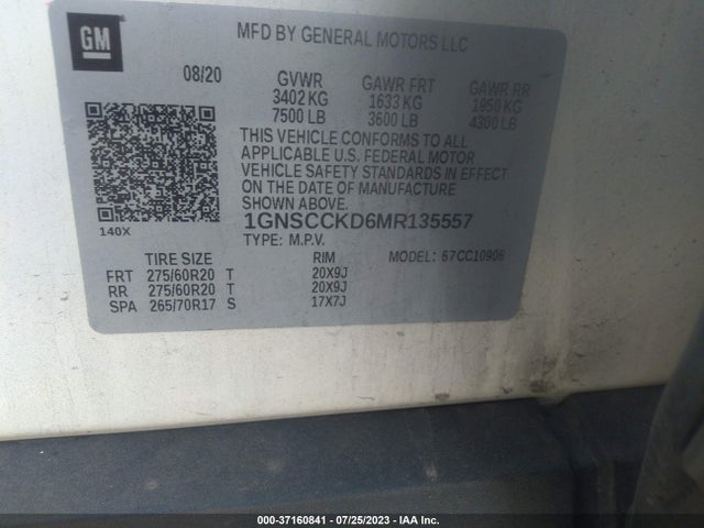 Chevrolet Suburban Lt 2021 1GNSCCKD6MR135557 Image 9