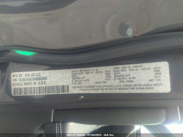 1C4RJKAG5N8562643 Jeep Grand Cherokee L Altitude