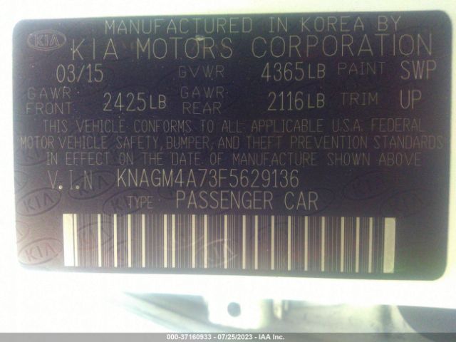KNAGM4A73F5629136 KIA Optima Lx