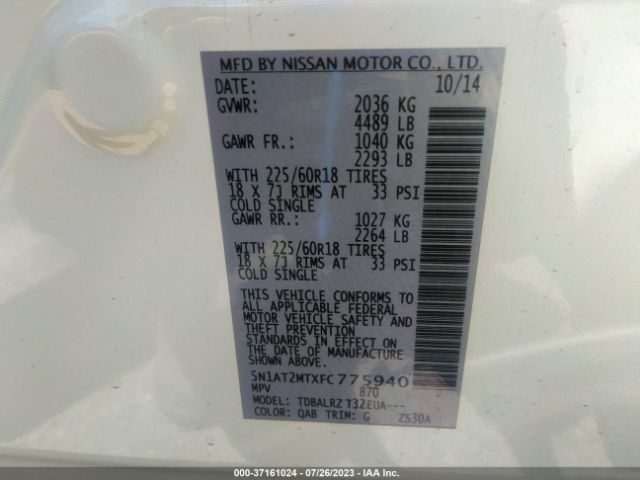 5N1AT2MTXFC775940 Nissan Rogue Sl