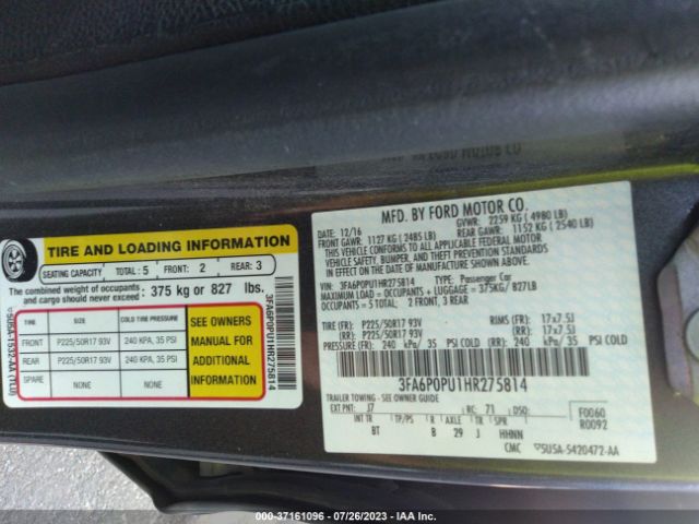 3FA6P0PU1HR275814 Ford Fusion Energi Se