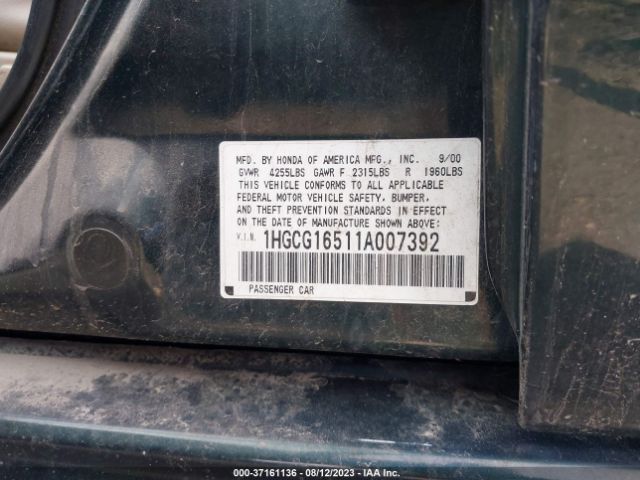 2001 HONDA ACCORD SDN 1HGCG16511A007392 Photo 8