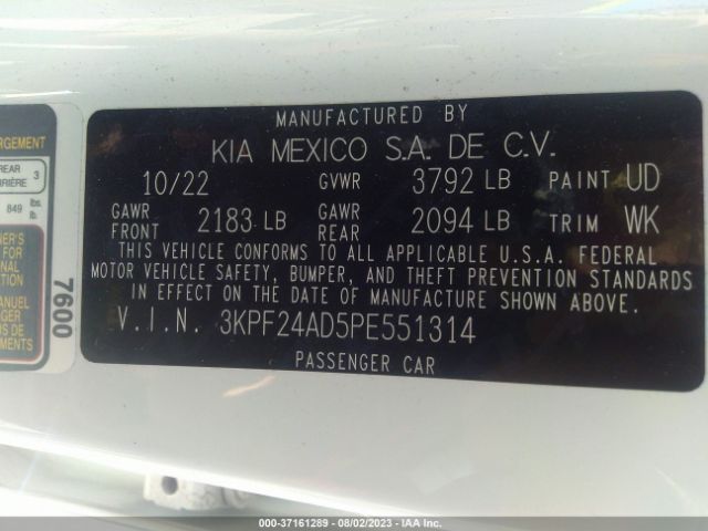 3KPF24AD5PE551314 KIA FORTE LX