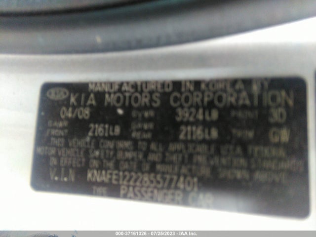 2008 KIA SPECTRA EX VIN: KNAFE122285577401