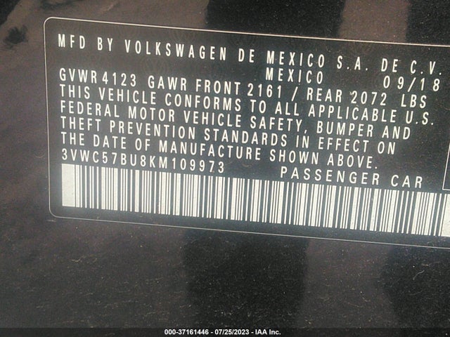 3VWC57BU8KM109973 Volkswagen Jetta S/se/r-line
