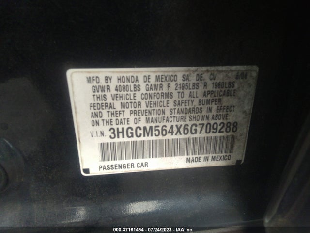 2006 HONDA ACCORD SDN LX VIN: 3HGCM564X6G709288