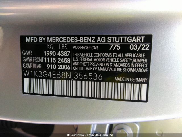 W1K3G4EB8NJ356536 Mercedes-Benz A-class A 220