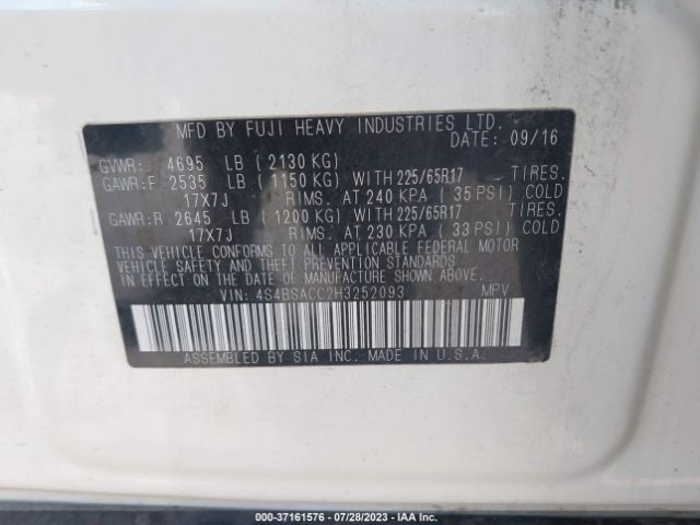 4S4BSACC2H3252093 Subaru Outback Premium