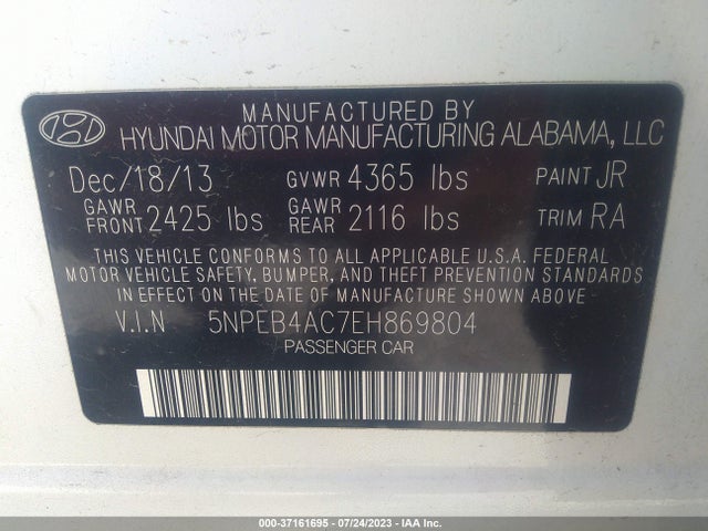 Hyundai SONATA GLS 2014 5NPEB4AC7EH869804 Image 10