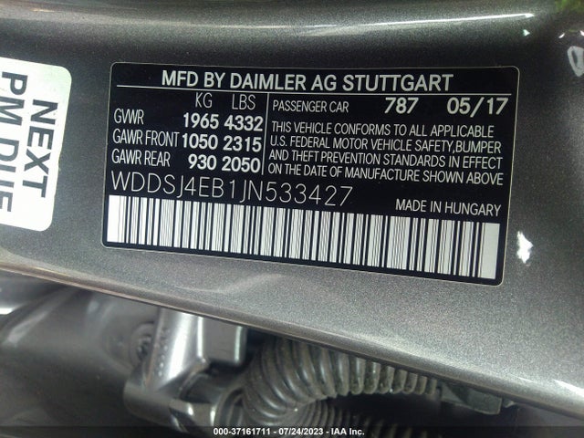 2018 MERCEDES-BENZ CLA 250 VIN: WDDSJ4EB1JN533427