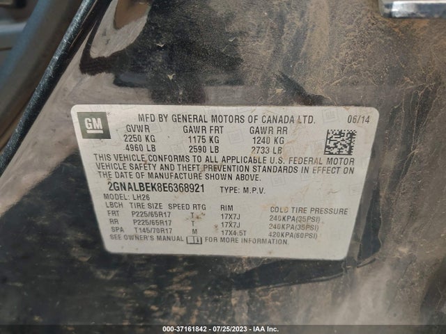 Chevrolet EQUINOX LT 2014 2GNALBEK8E6368921 Image 15