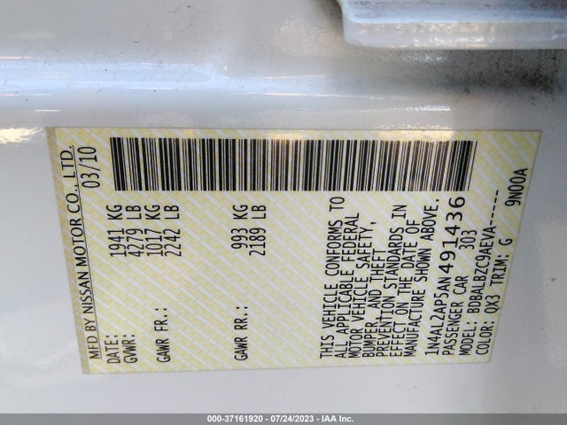2010 NISSAN ALTIMA 2.5 S VIN: 1N4AL2AP5AN491436