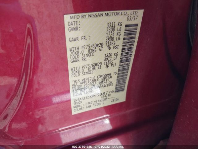 1N6AA1E5XHN538776 Nissan Titan Sl