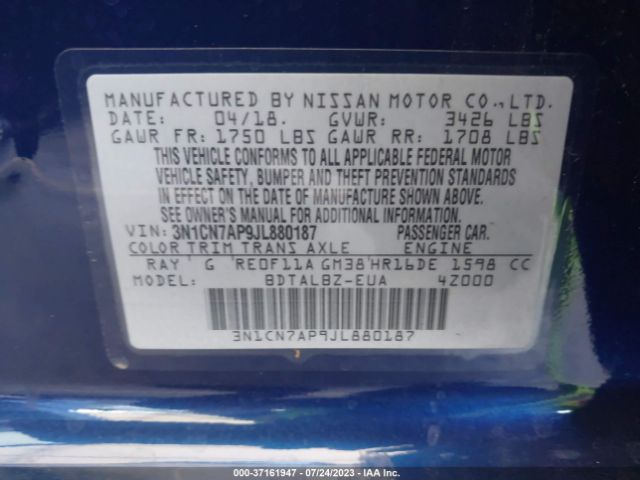 3N1CN7AP9JL880187 Nissan Versa Sedan Sv
