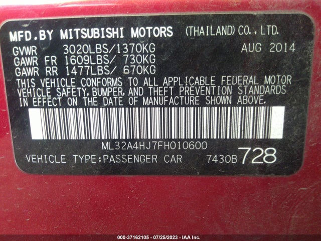 ML32A4HJ7FH010600 Mitsubishi Mirage Es/rf