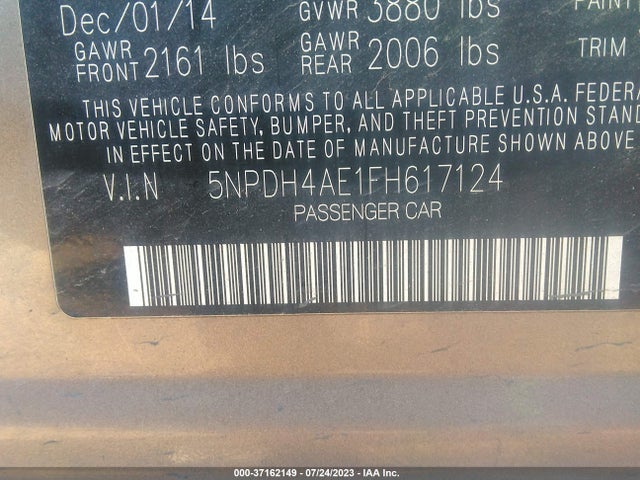 Hyundai ELANTRA SE 2015 5NPDH4AE1FH617124 Image 9